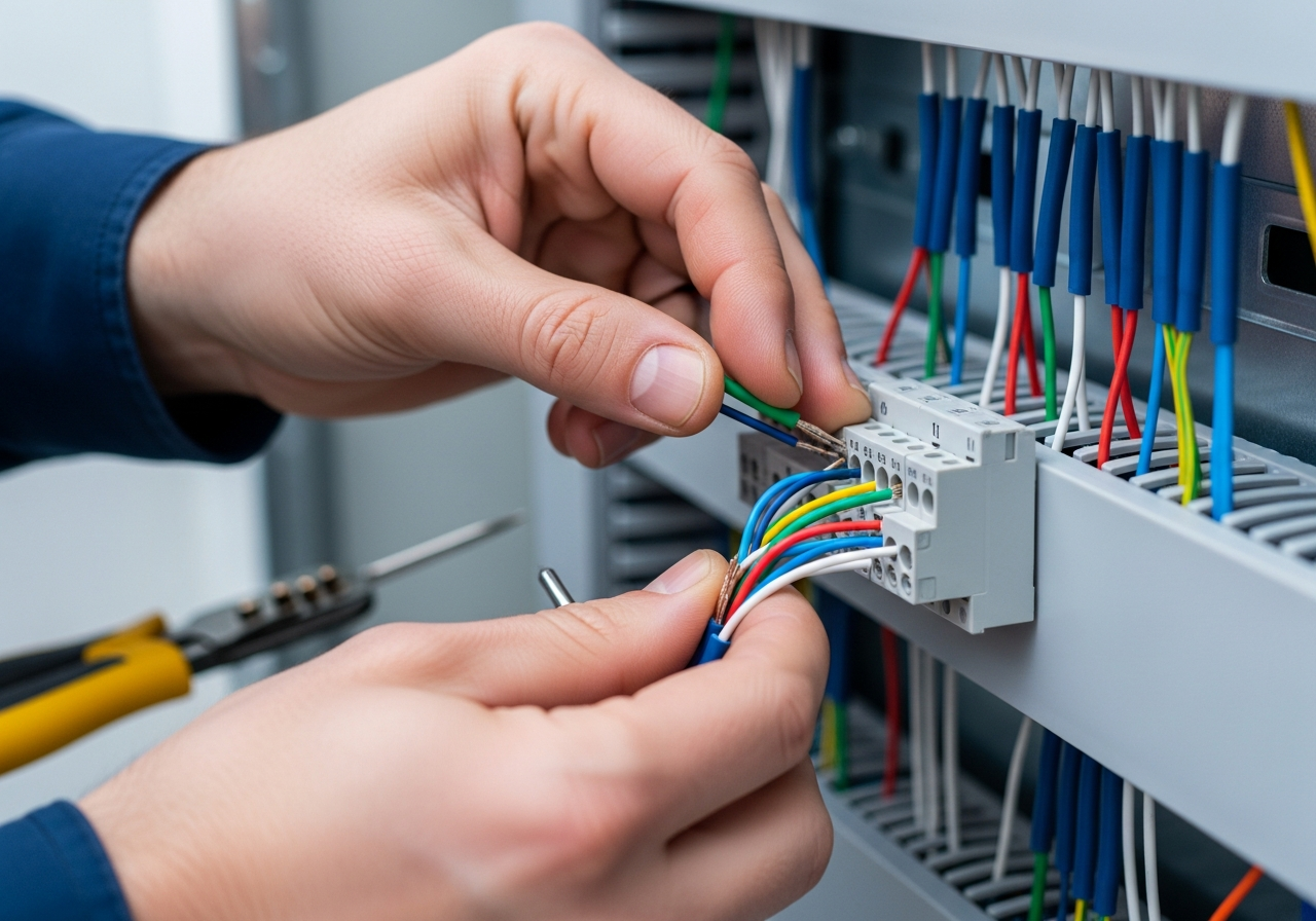 Certified electrician performing precision installation work in London